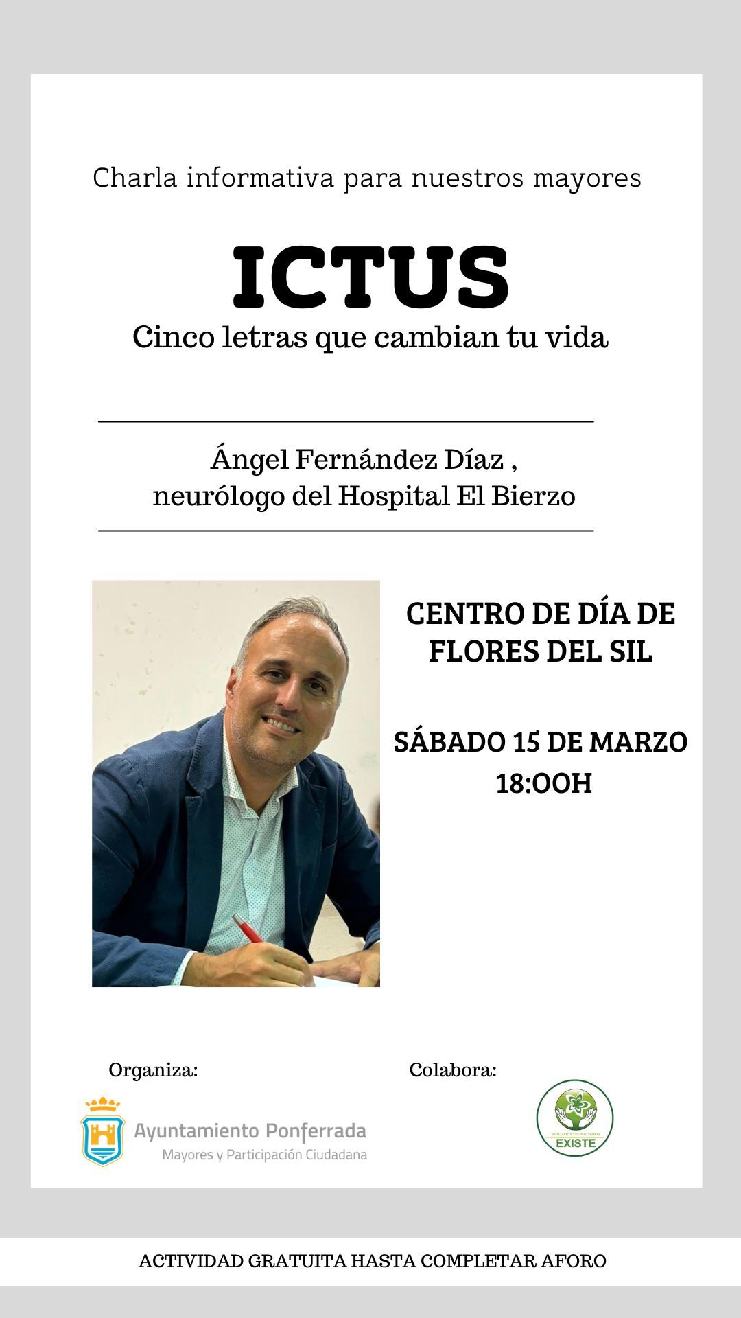 Cartel sobre la charla informativa sobre el Ictus. 