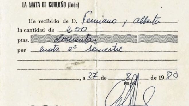 Recibo de la cuota de los vecinos del teleclub de La Mata. Recibo de la cuota de los vecinos del teleclub de La Mata.