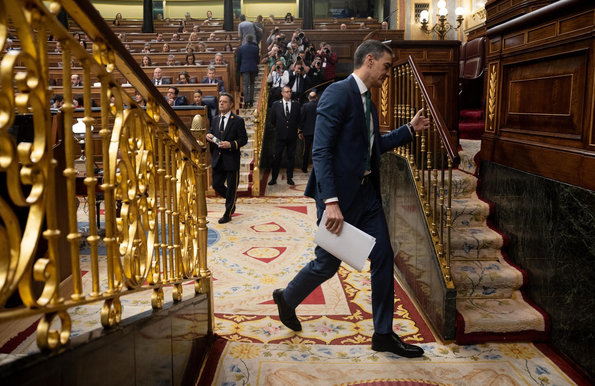 Pedro Sánchez, antes de su intervención en el Congreso. | EUROPA PRESS