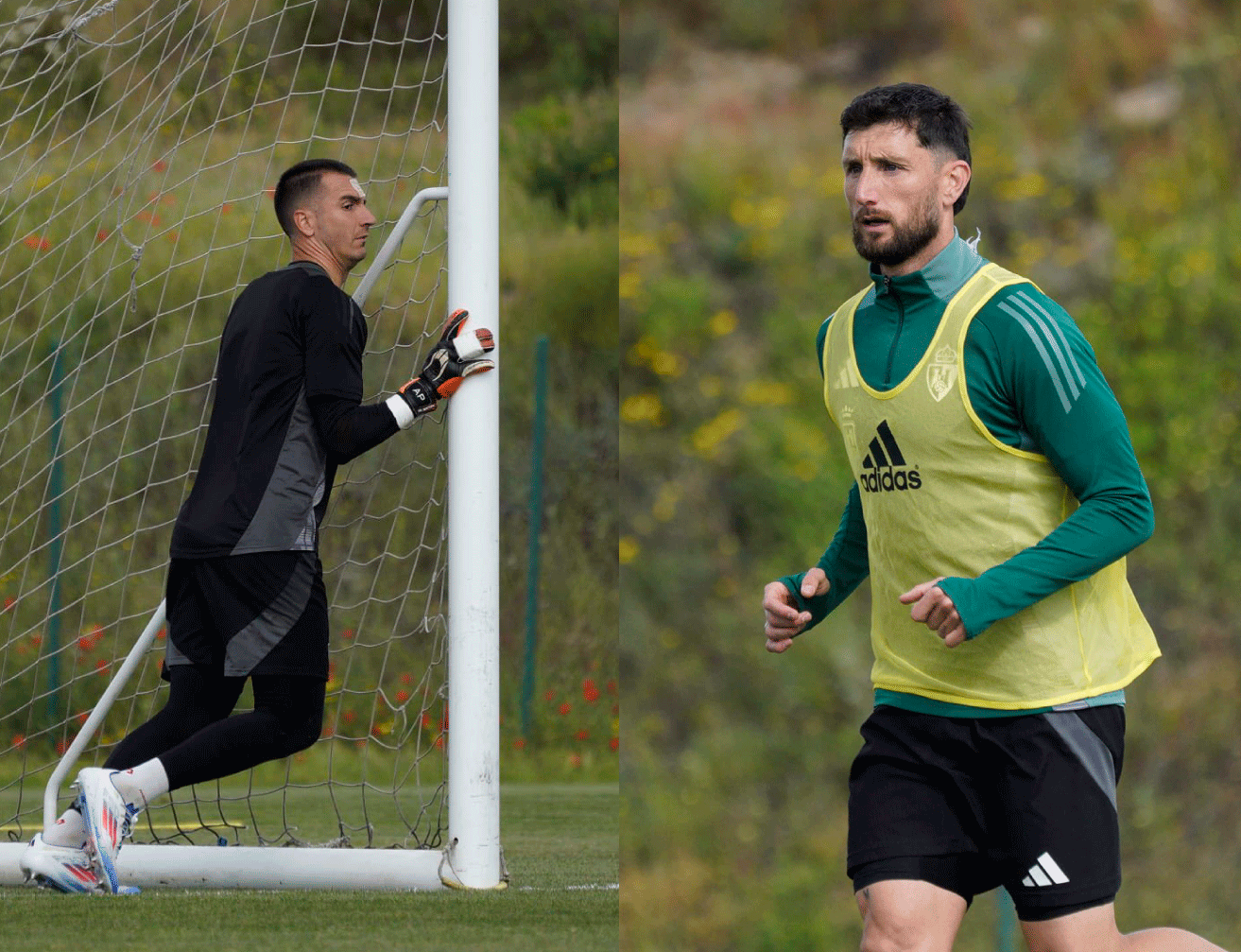 Andrés y Borja Valle durante el último entrenamiento de la Ponferradina