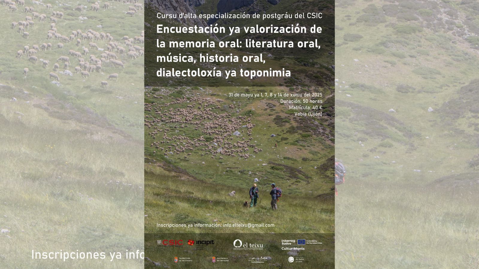 Cartel del curso organizado en Babia por El Teixu, Rede pal Estudiu y Defensa de la Llingua Asturllionesa y el Instituto de Ciencias del Patrimonio.