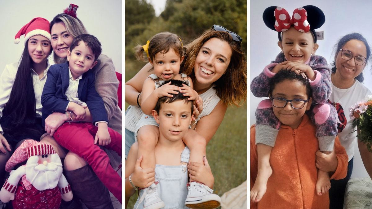 Beatriz, junto a sus hijos Adriana y Darío; Carlota, con Valeria y Guzmán; y Denisse con Julen y Aitana. | L.N.C.