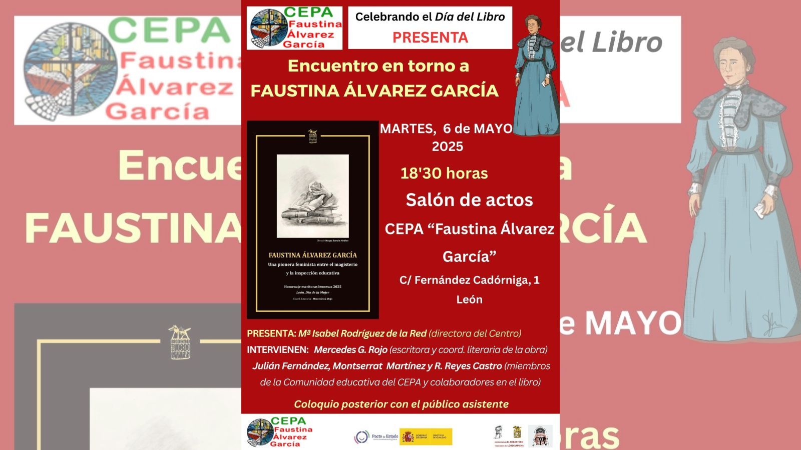 Cartel del evento en torno a la figura de Faustina Álvarez en el centro homónimo de la capital leonesa.