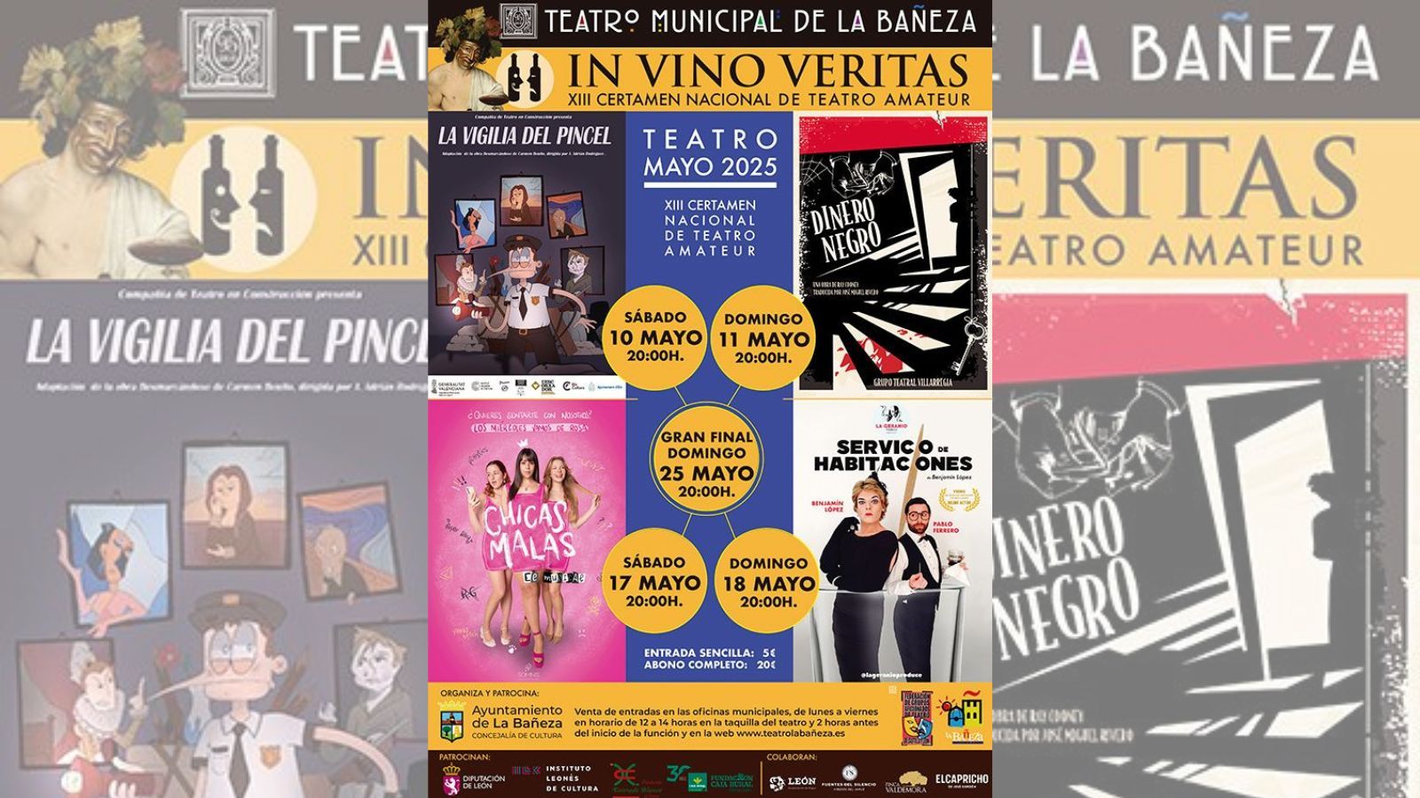 El cartel del XIII Certamen Nacional de Teatro Amateur 'In Vino Veritas' de La Bañeza.