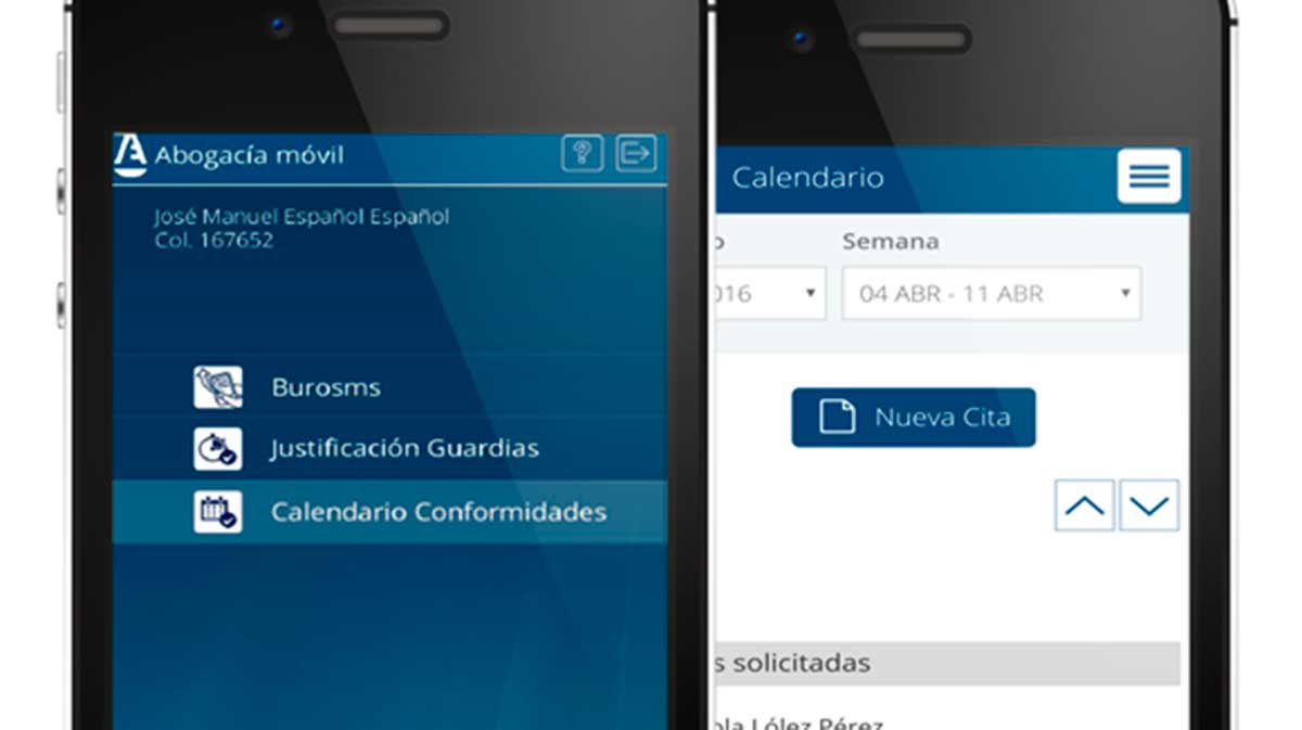 Aspecto de la aplicación de la Agenda de Conformidades para el móvil.