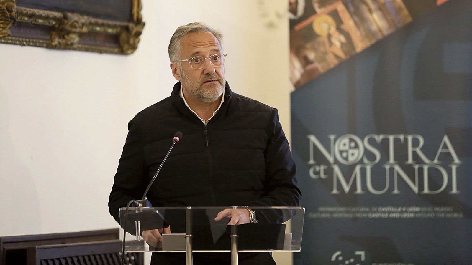 El presidente de las Cortes de Castilla y León, Carlos Pollán, durante su intervención en el encuentro celebrado en San Isidoro el pasado viernes. | L.N.C