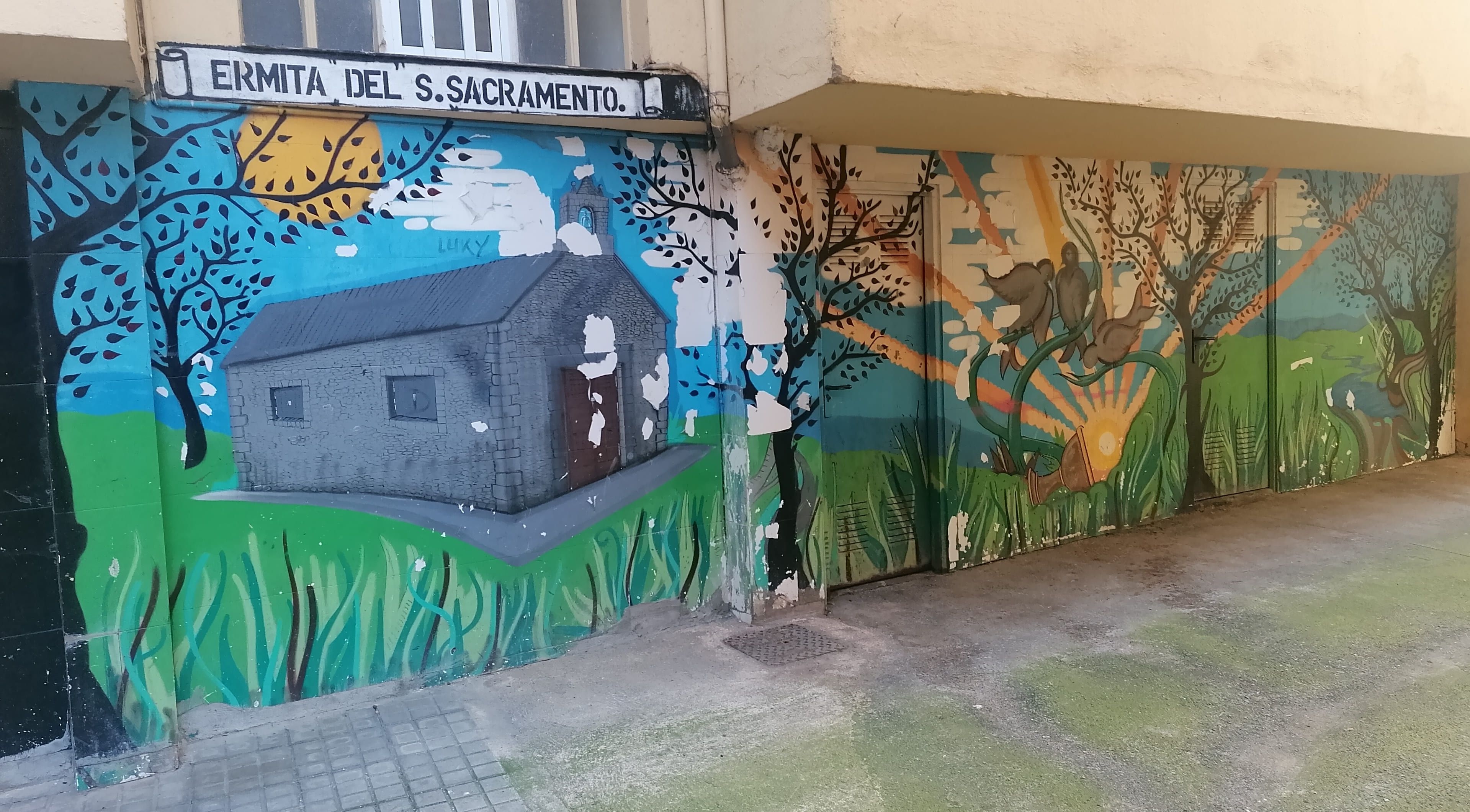 Mural sobre la historia del milagro del Sacramento