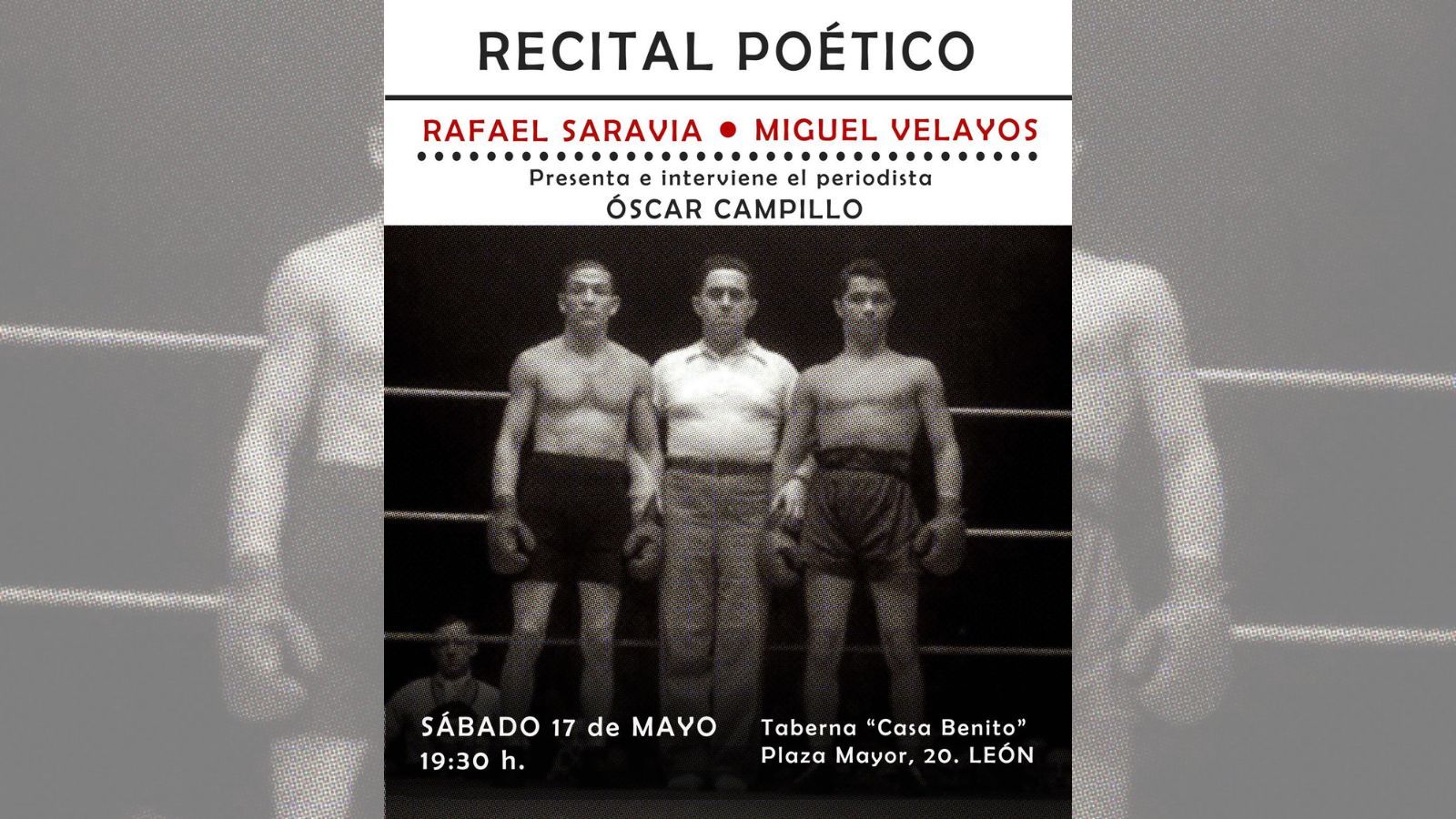 El cartel del recital poético de este sábado, 17 de mayo, en la Casa Benito.