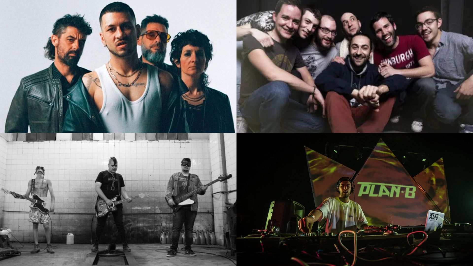 Arriba de izquierda a derecha, Bihotza y La Regadera, abajo, Gente Muerta y el Dj Plan B.
