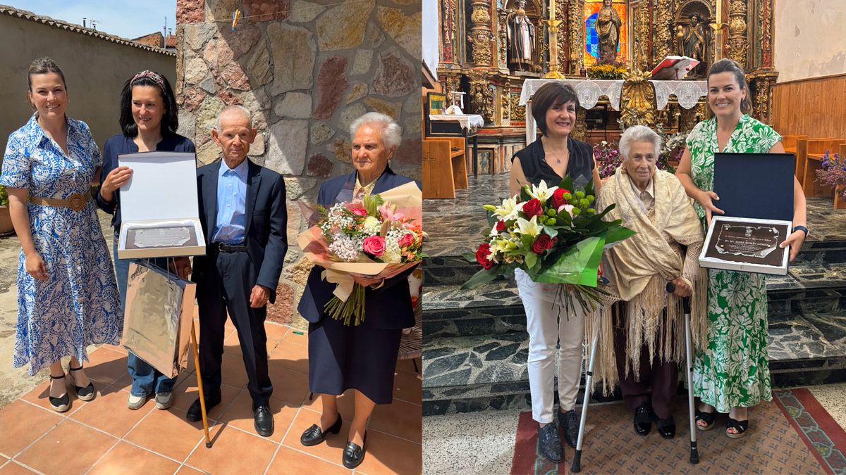 Nicomedes Marcos, de Quintanillas de Somas, y Luisa Román, de Llamas de la Ribera, recibiendo el homenaje. | L.N.C.