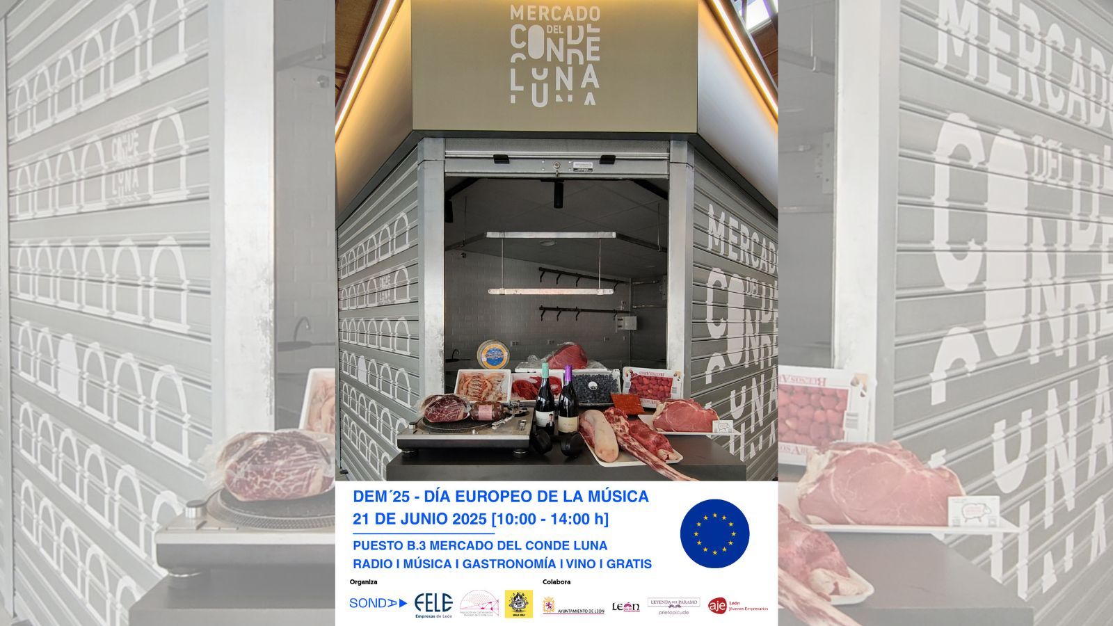 Cartel del Día Europeo de la Música en el Mercado del Conde Luna.