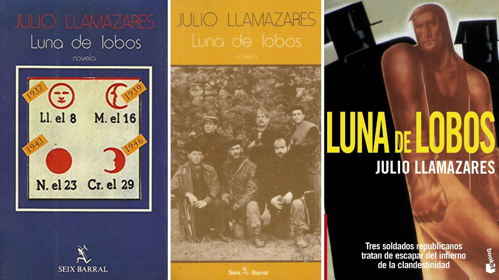 La primera edición de 'Luna de lobos' (1985), la edición de 1988 y la de 2001.
