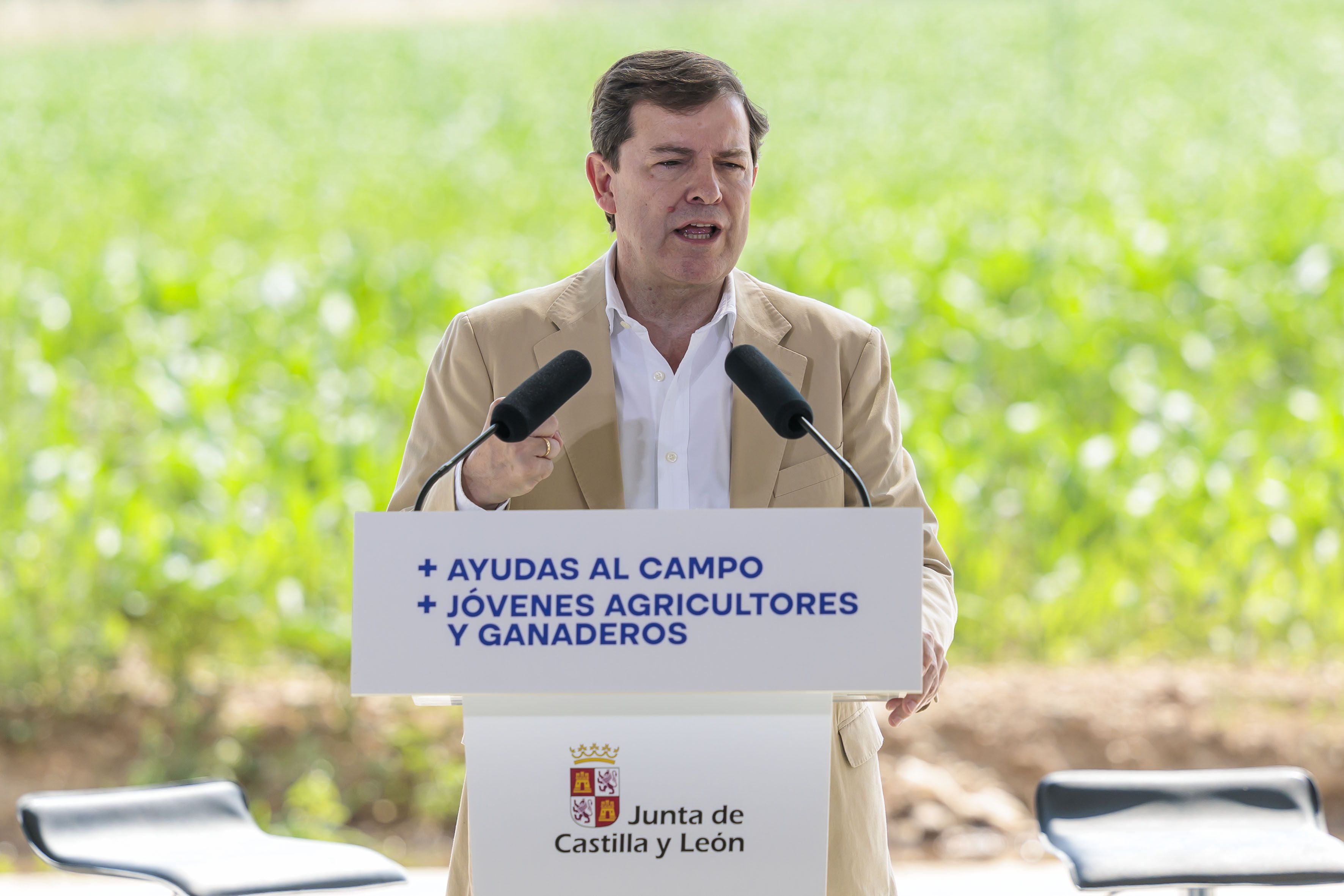 Mañueco durante el anuncio de las ayudas este miércoles en Palencia. | L.N.C.