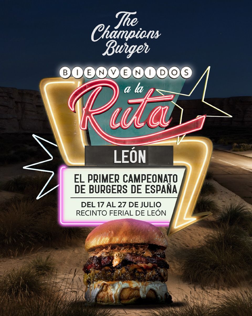Cartel del nuevo festival y competición de hamburguesas que llega a León este mes de julio. 