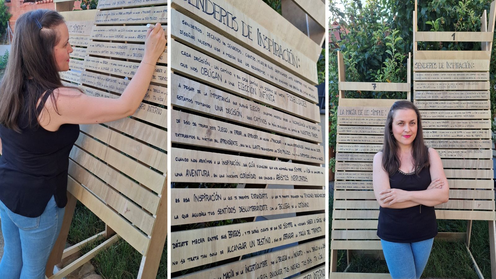 La escritora y artista visual, Nuria Crespo, junto a su obra. | L.N.C.