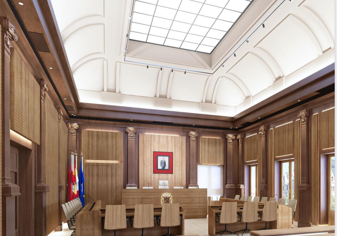 Recreación de la remodelación del salón de plenos