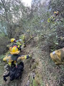 Brigadas trabajando en la extinción del foco en Villafranca. Brigadas trabajando en la extinción del foco en Villafranca.