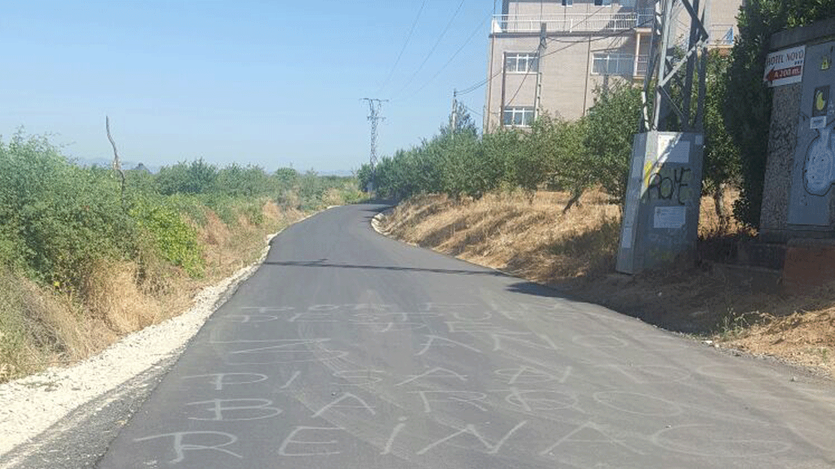 Pintadas de protesta en la calzada por el retraso en los trabajos. | L.N.C.