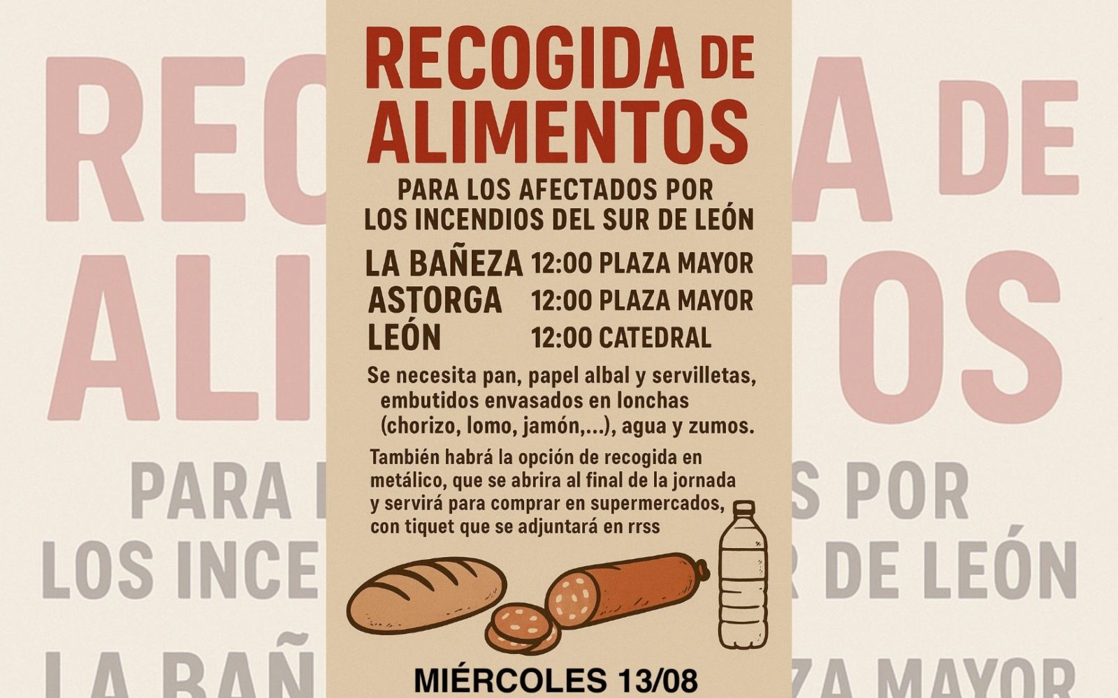 Recogida de alimentos para los afectados por los incendios al sur de León