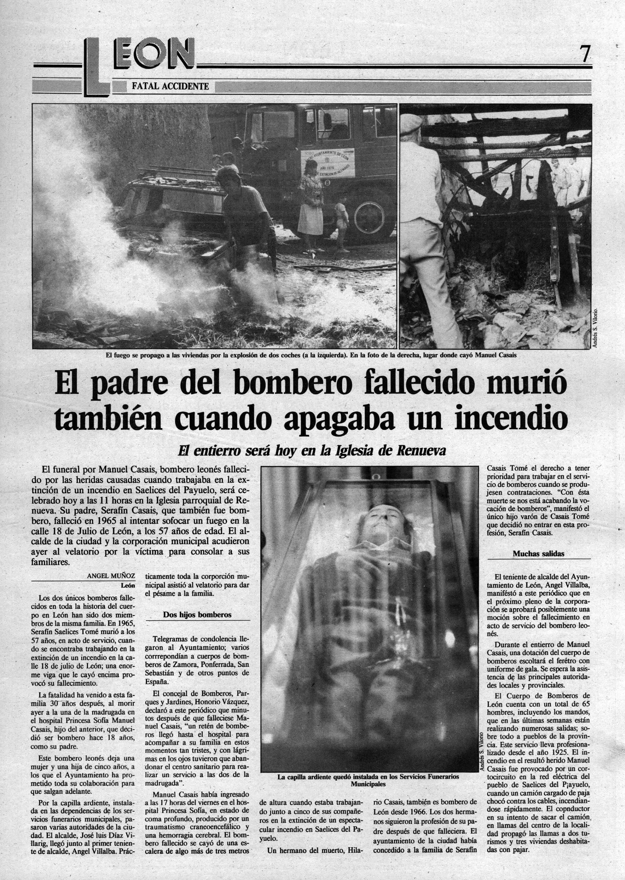 La noticia del incendio en Saelices en el que murió Manuel Casais;pocas horas después se supo que su padre, Serafín, también murió en otro incendio. | L.N.C.