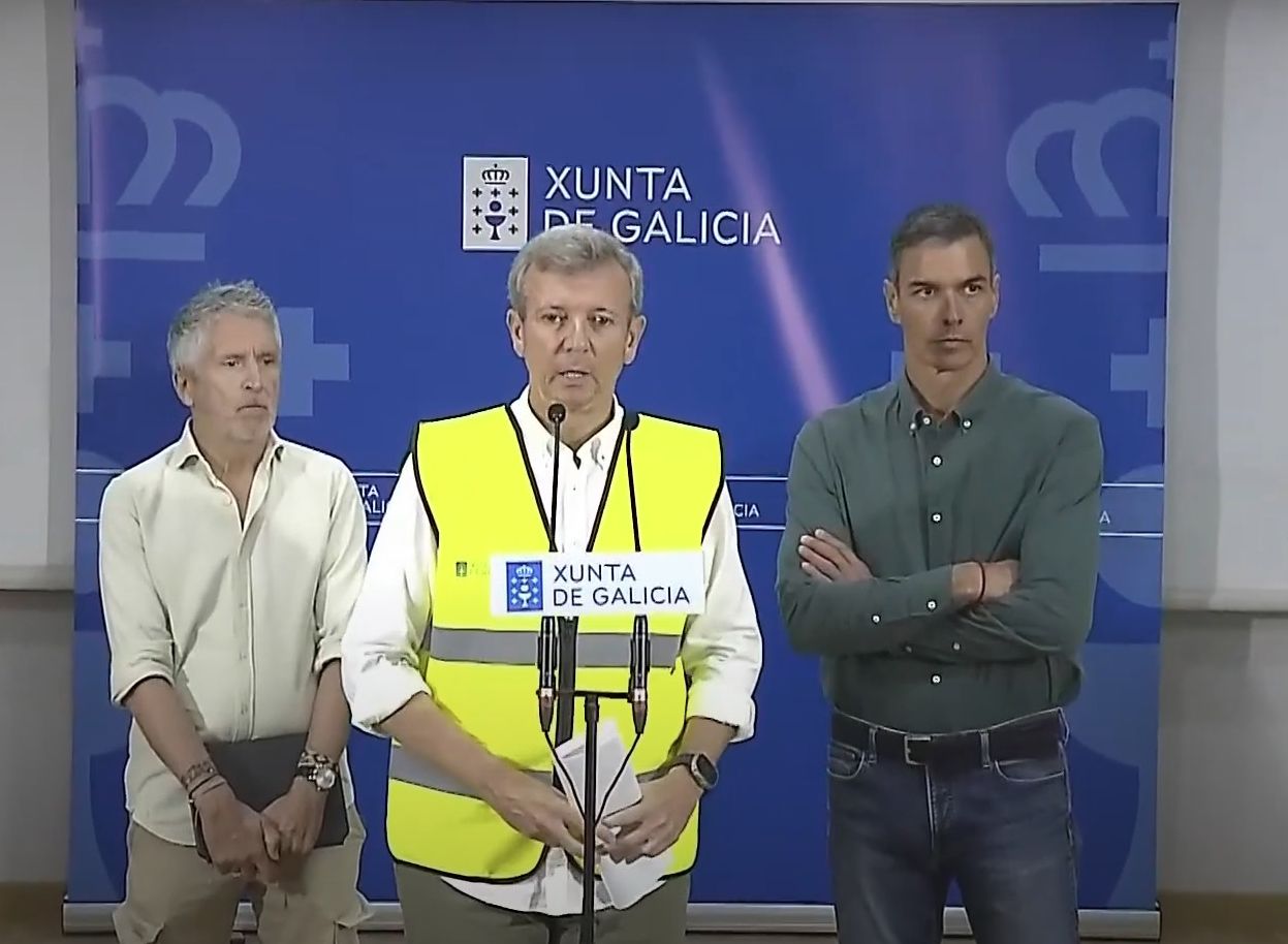 Fernando Grande-Marlaska, Alfonso Rueda y Pedro Sánchez, este domingo en Ourense. | LNC
