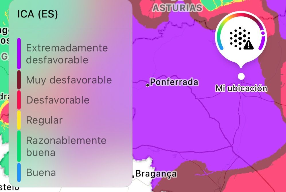 Mapa de la calidad del aire en la provincia.
