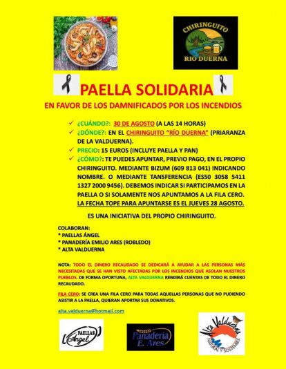 Paellada solidaria en Priaranza de la Valduerna en favor de los damnificados por incendios