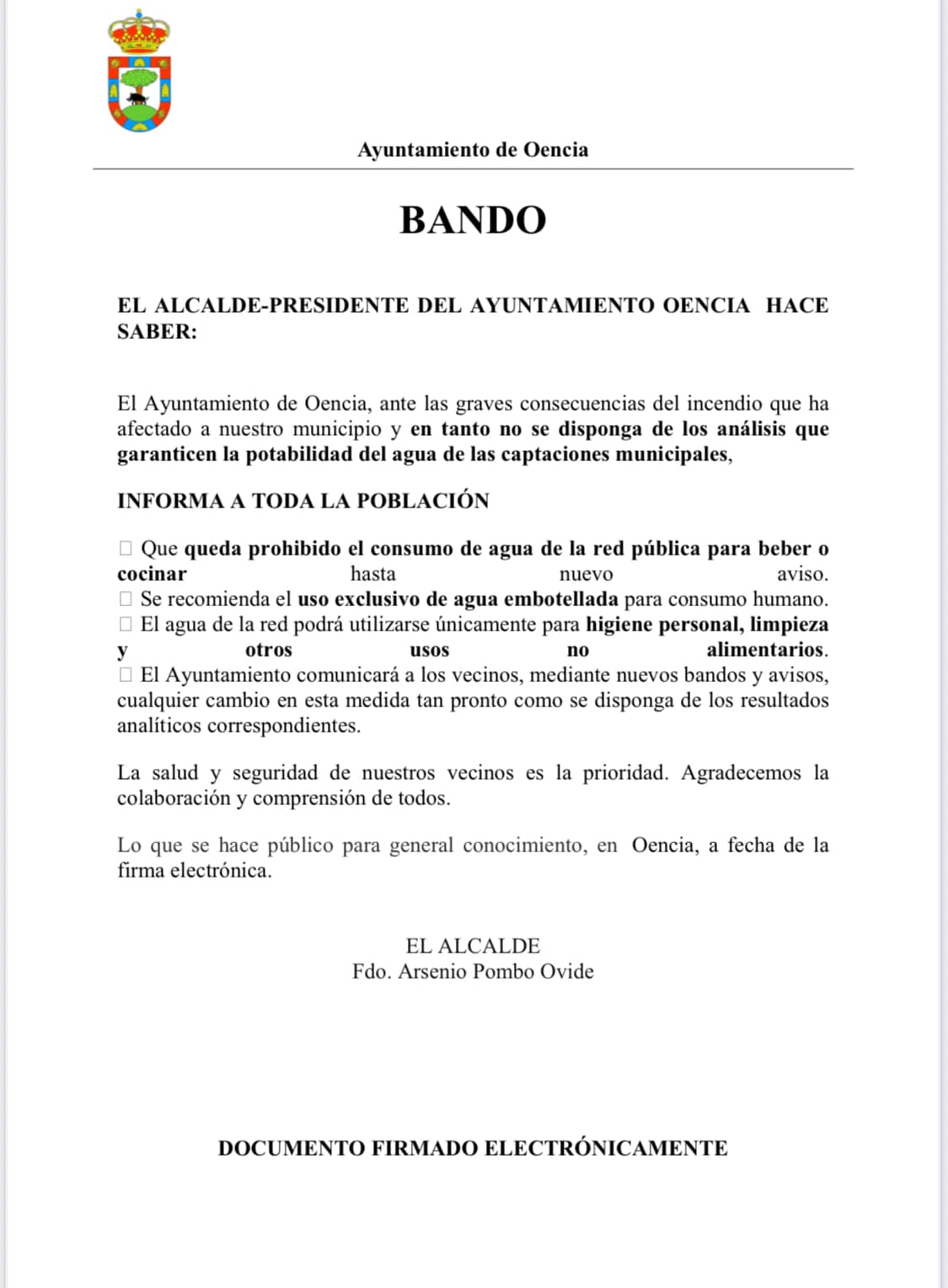 Bando que da cuenta de la resolución. 