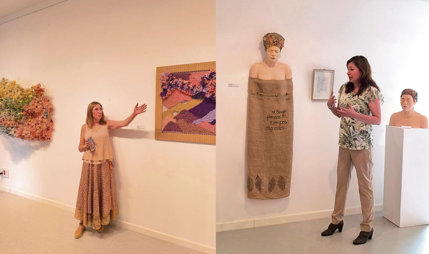 Tres de las autoras participantes en la muestra —en las fotos Cathy Thompson y Elena Campos—acudieron a La Vid y explicaron sus obras | Centro del Clima 