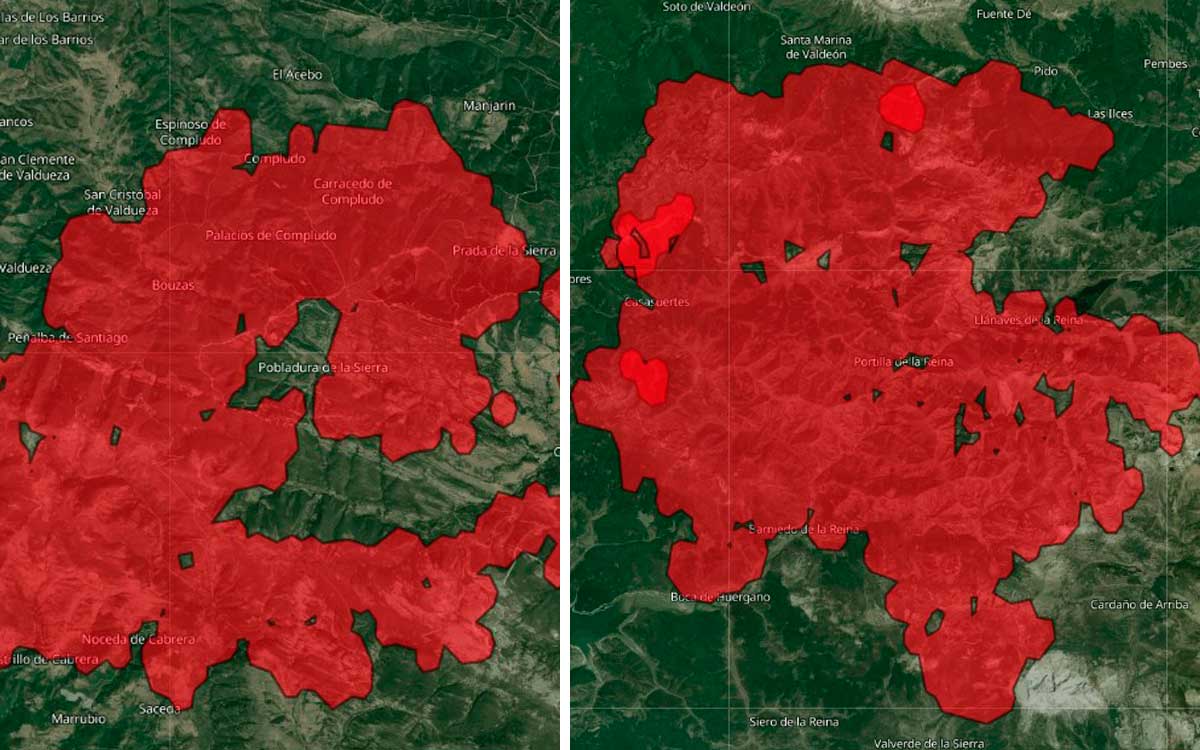 Dos incendios de la provincia de León que reflejan las herramientas del EFFIS. | L.N.C.