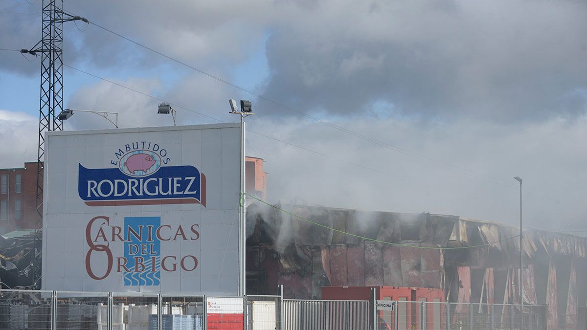 Incendio de la fábrica de Embutidos Rodríguez en Soto de la Vega. | MAURICIO PEÑA