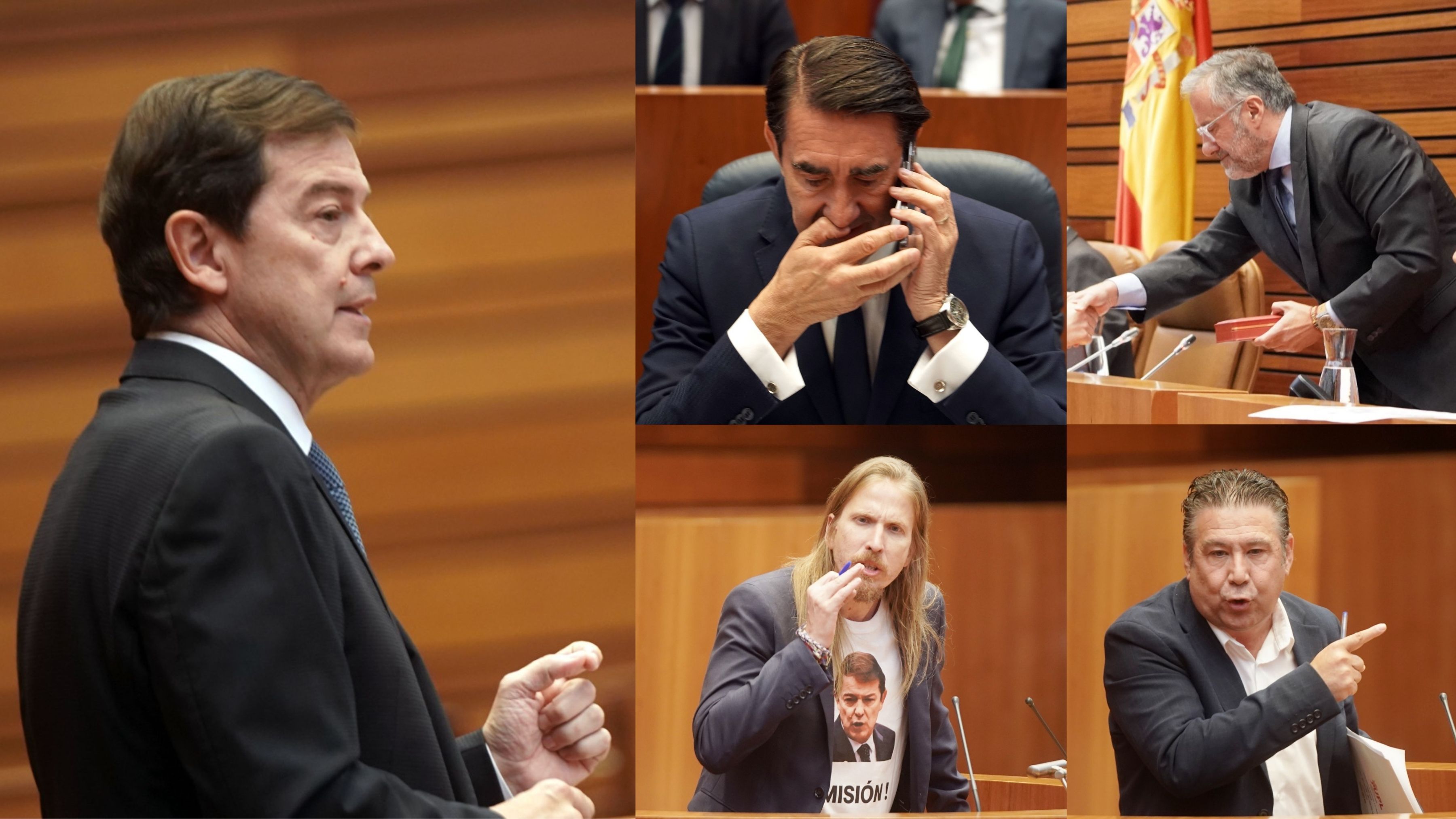 Imágenes del pleno. De izquierda a derecha, Alfonso Fernández Mañueco, Juan Carlos Suárez-Quiñones, Pablo Fernández, Carlos Pollán y Luis Mariano Santos.| ICAL