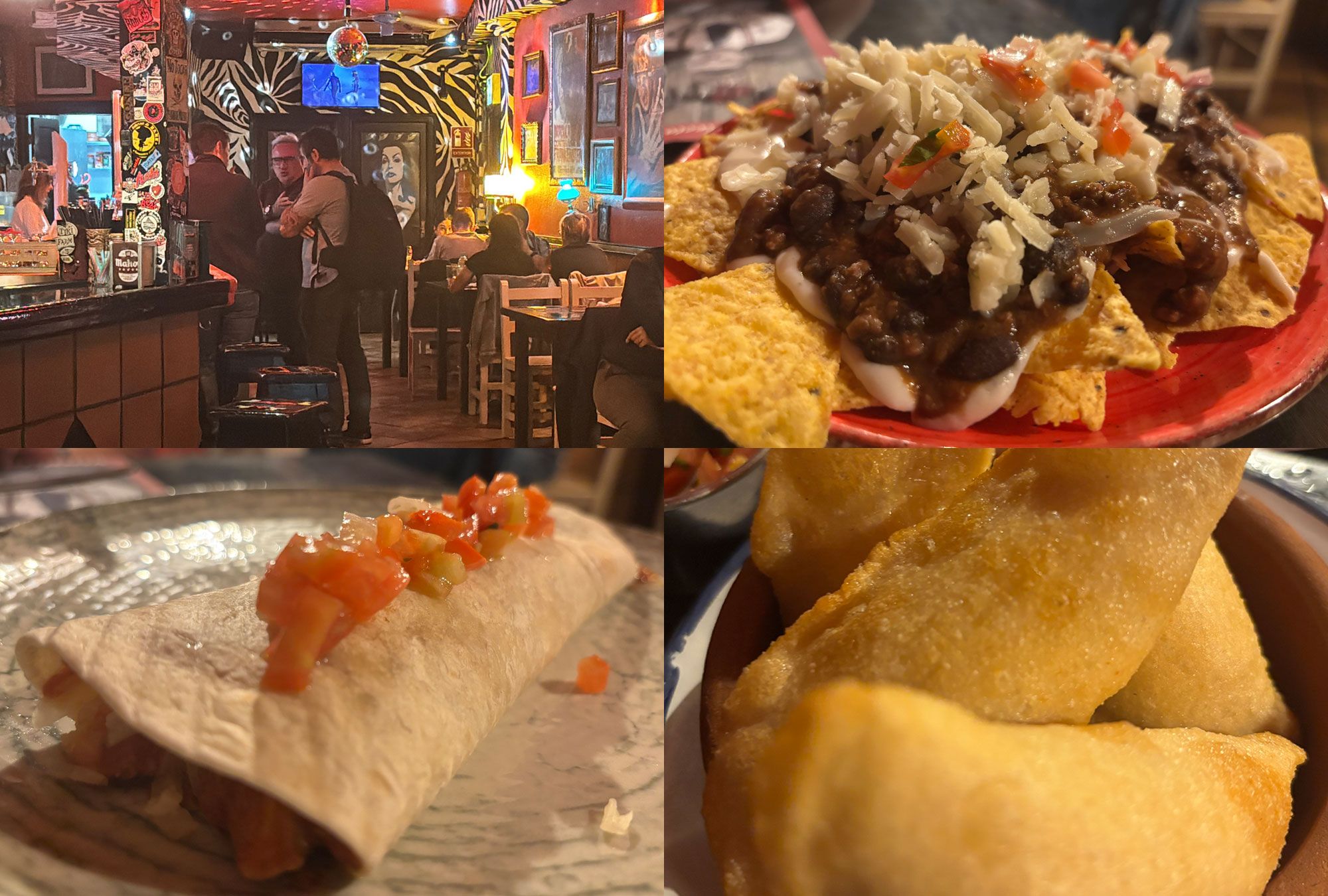 Arriba, el local y los 'mini nachos'; abajo, un taco y las pesadillas. | J.C.