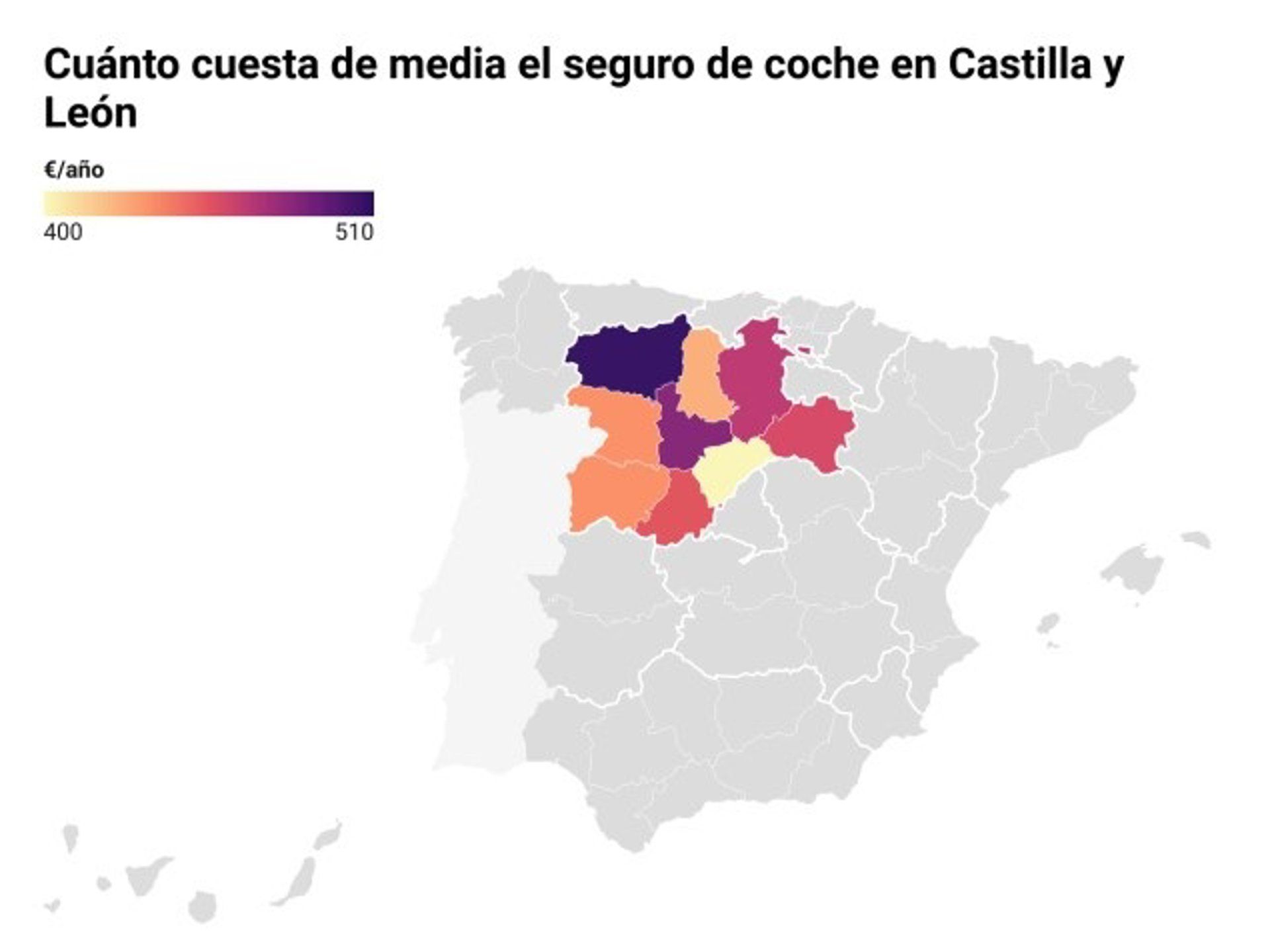 Mapa con los costes de las pólizas en la comunidad
