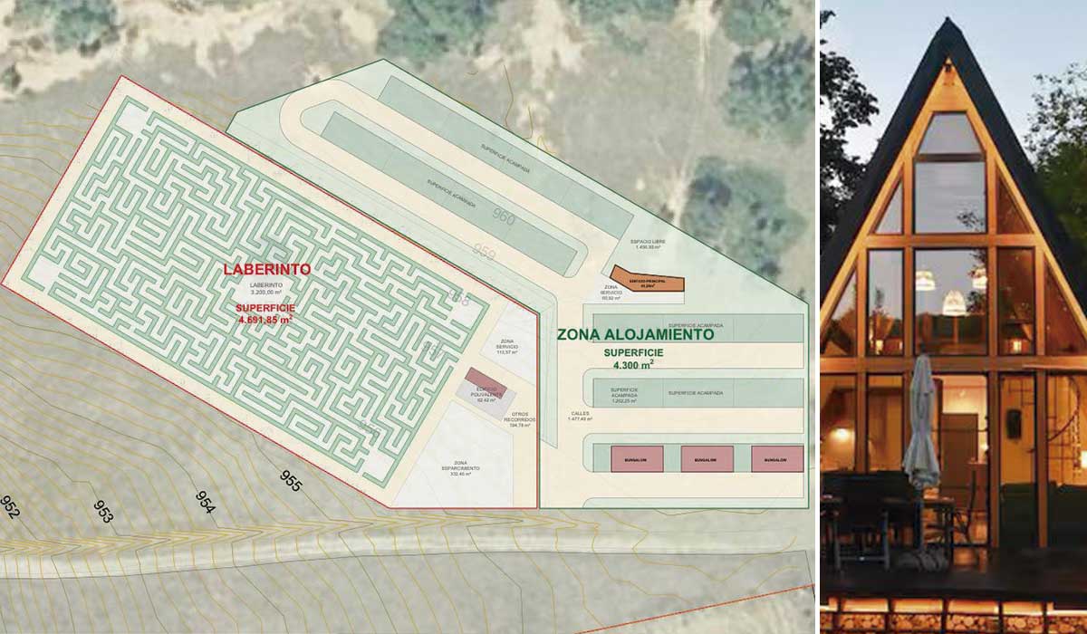 El área de alojamiento con cabañas de madera se situará junto al laberinto, dentro del nuevo complejo turístico de Almanza. | L.N.C.