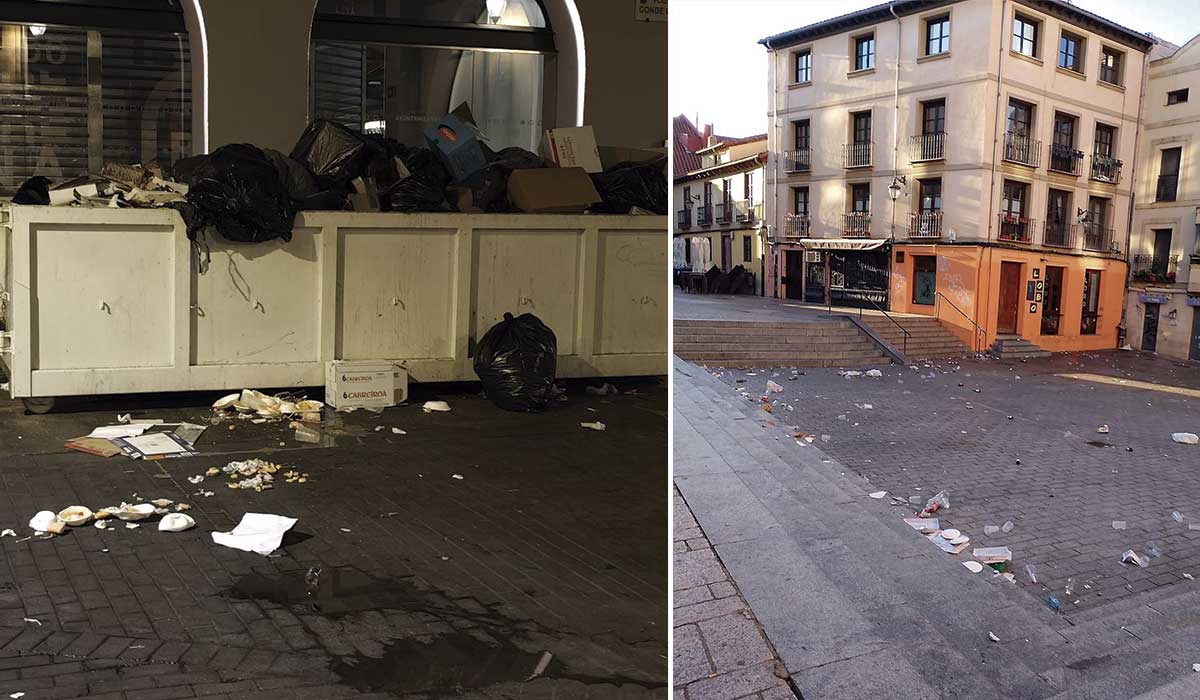 Basura acumulada en el entorno del Mercado del Conde Luna y en la Plaza Don Gutierre. | L.N.C.