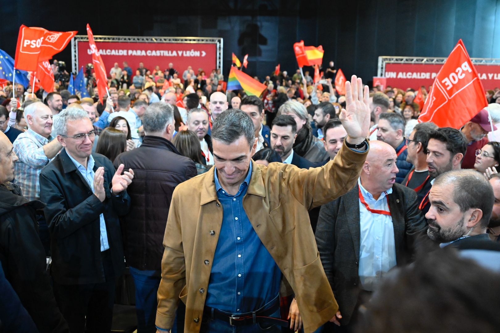 Pedro Sánchez, a su llegada al Palacio de Exposiciones de León, en una de sus visitas anteriores. 