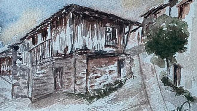 Imagen roces acuarela casa típica Imagen roces acuarela casa típica