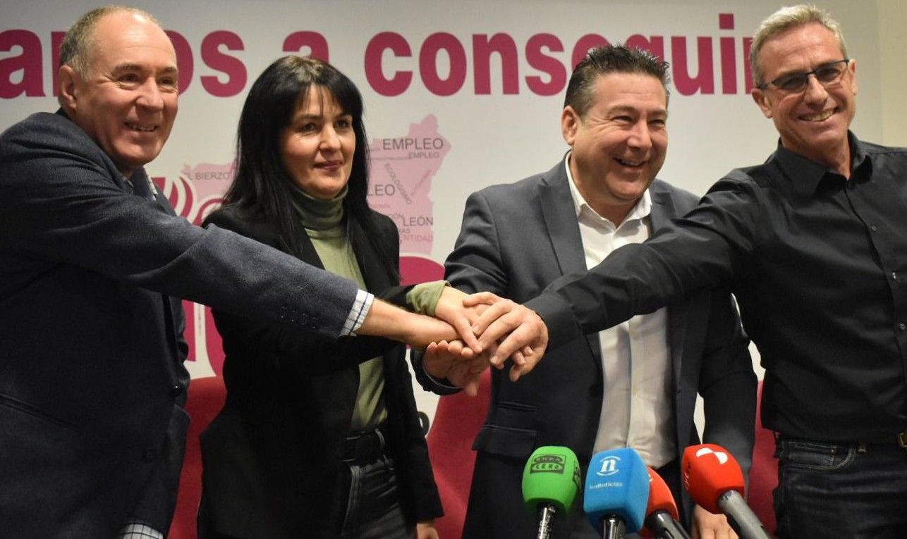 Los candidatos a la alcaldía de León, San Andrés y Villaquilambre, con Luis Mariano Santos en la campaña de las municipales de 2023. | L.N.C.