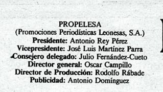 Staff directivo de La Crónica de León en 1988 con Rábade en la ‘alineación’ Staff directivo de La Crónica de León en 1988 con Rábade en la ‘alineación’