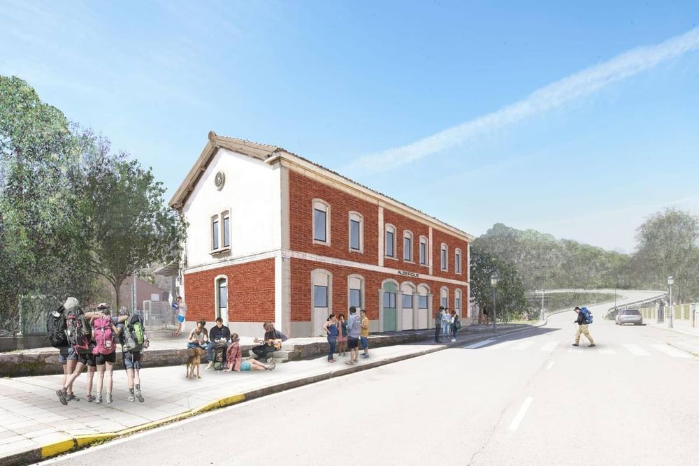 Recreación del proyecto de albergue de peregrinos en la estación de La Pola. 