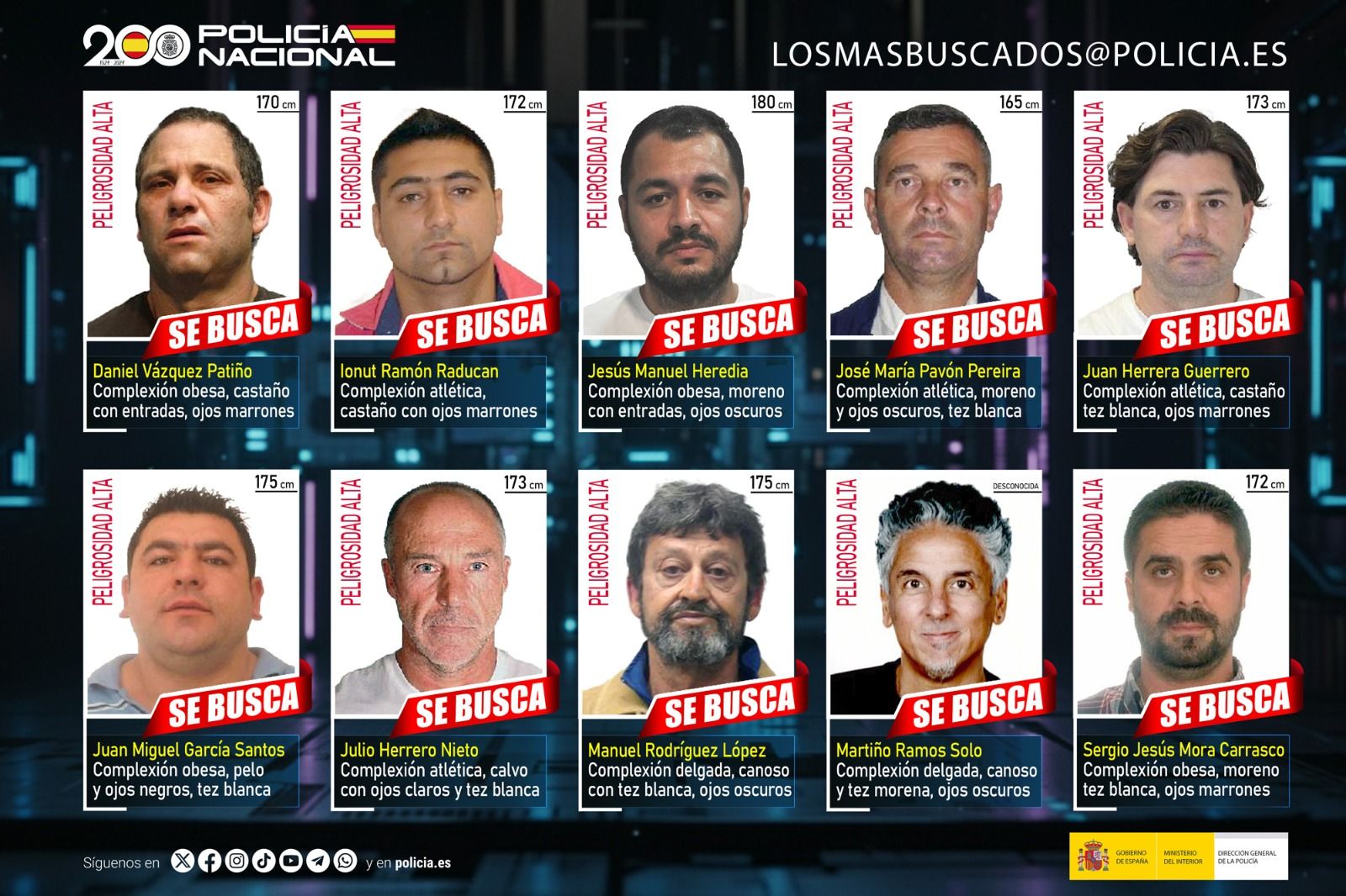 Los diez fugitivos más buscados por la Policía en España. | POLICÍA NACIONAL