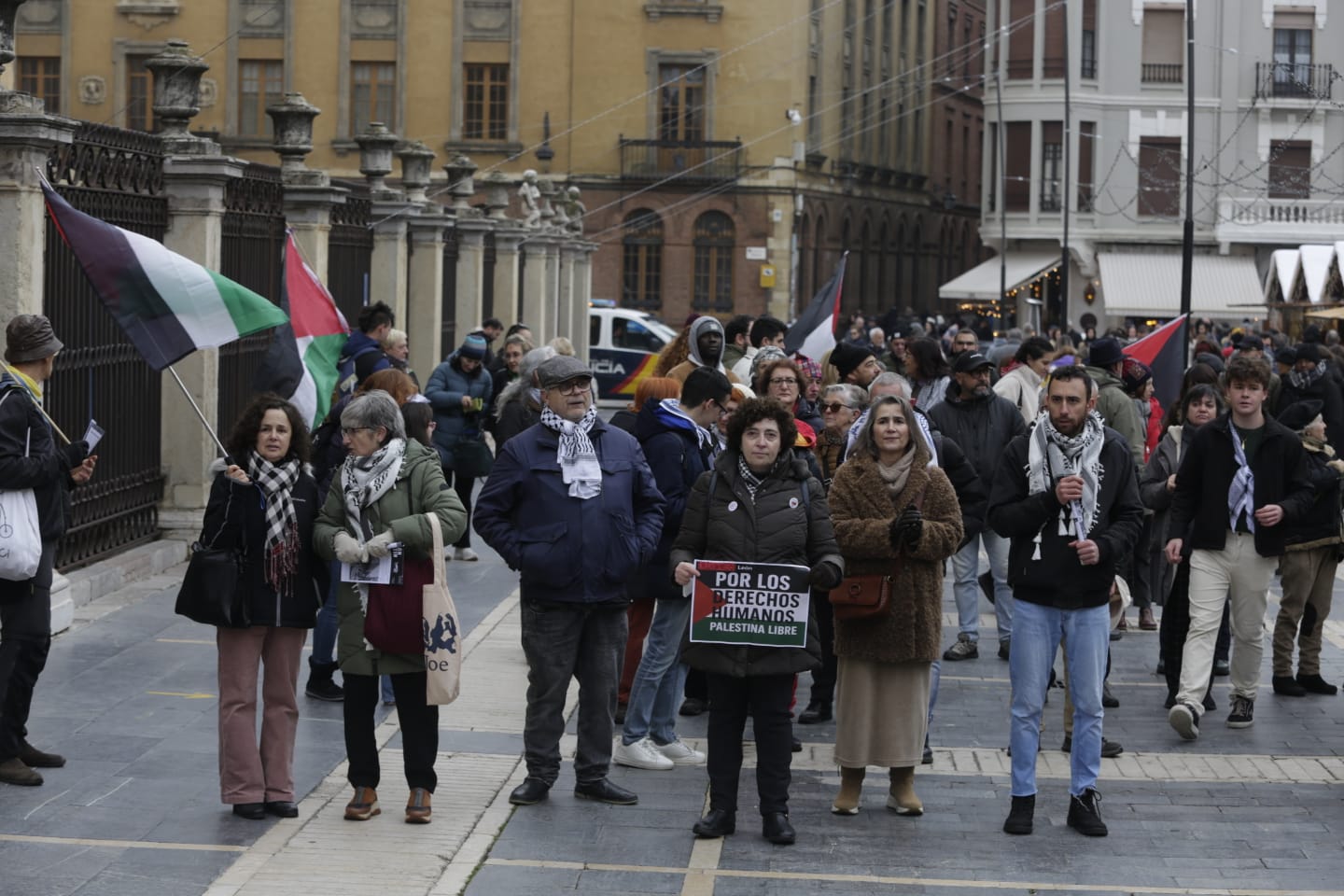 Imagen de la movilización convocada en favor del pueblo palestino en León. | F.OTERO