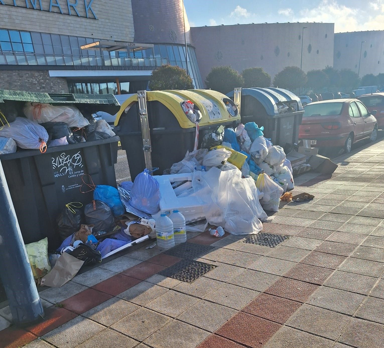 Acumulación de basuras en la avenida del País Leonés, frente al centro comercial Espacio León. | L.N.C.