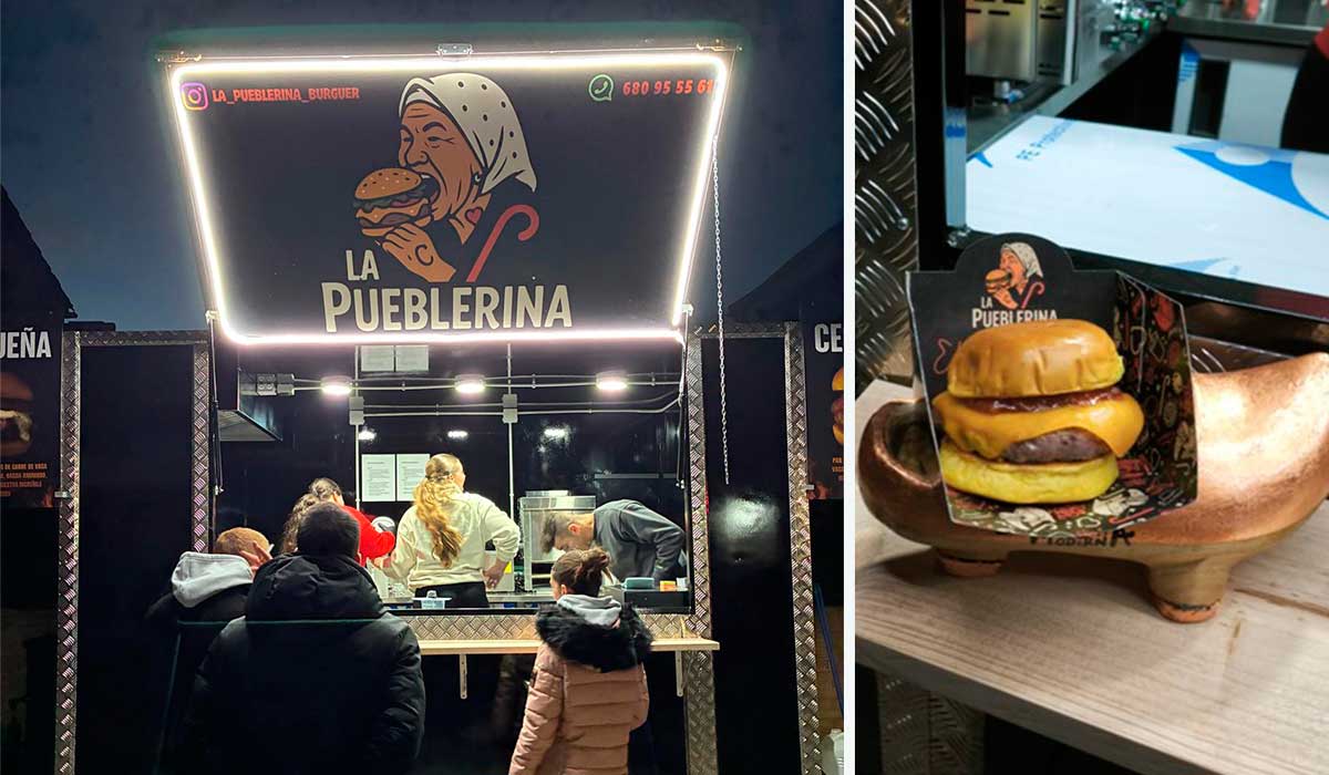 'La Pueblerina', nueva ‘foodtruck’ rural, y una de sus hamburguesas. | L.N.C.