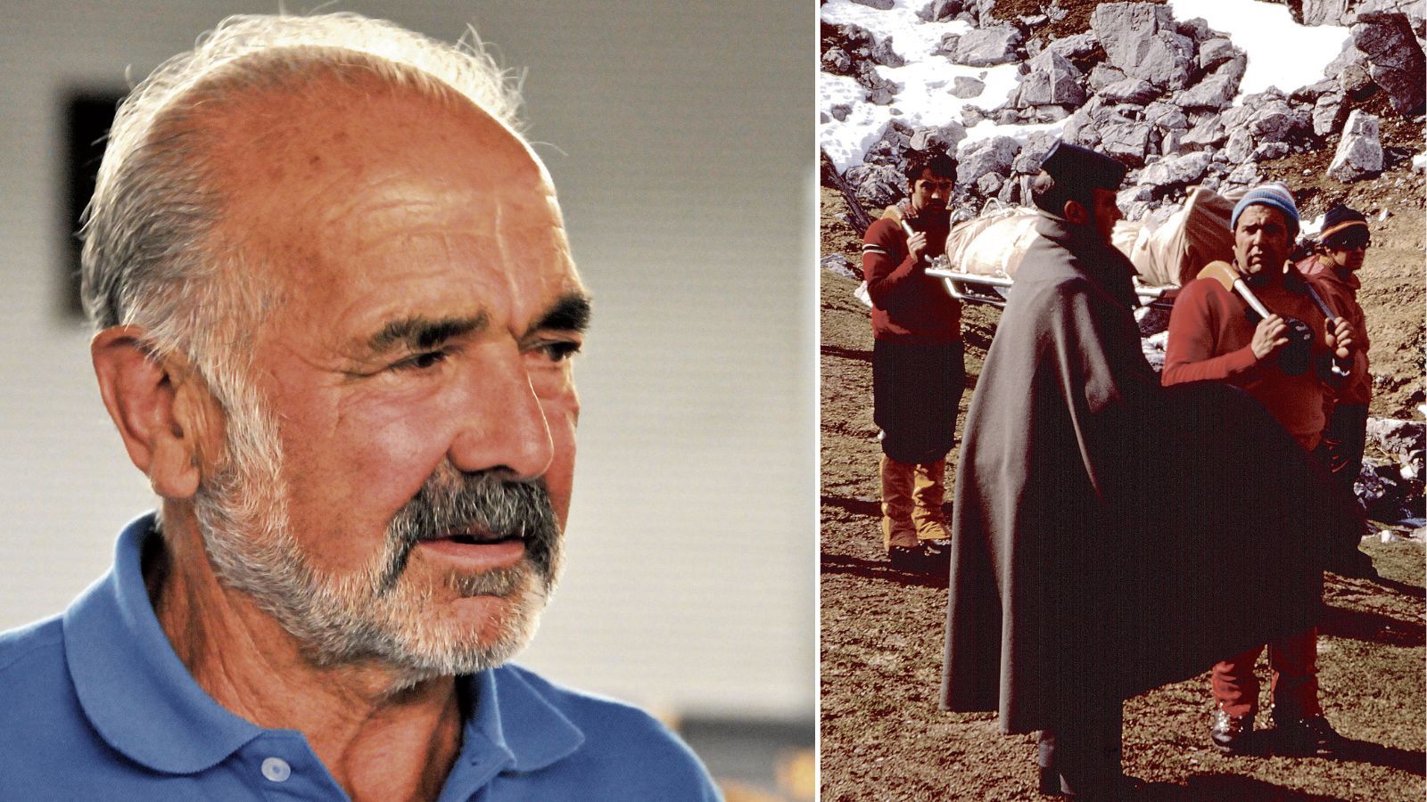 El fallecido Joaquín Cano Díez y una imagen de él e Isidoro Rodríguez Cubillas participando en un rescate en 1985.