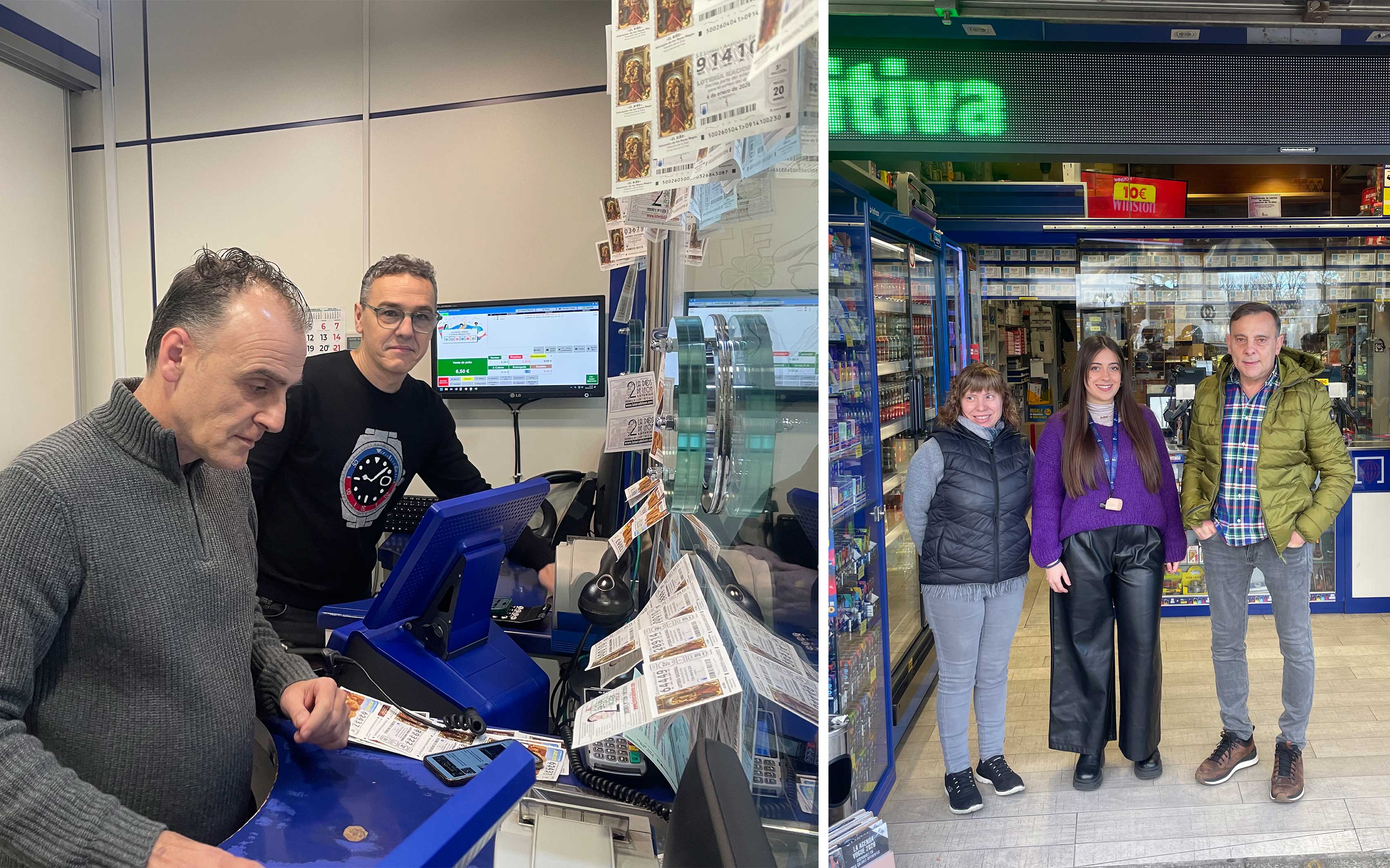 La actividad no paraba en la administración de Ordoño II minutos después de vender el tercer premio. / Los loteros de Guzmán El Bueno al conocer la noticia. | L.N.C.