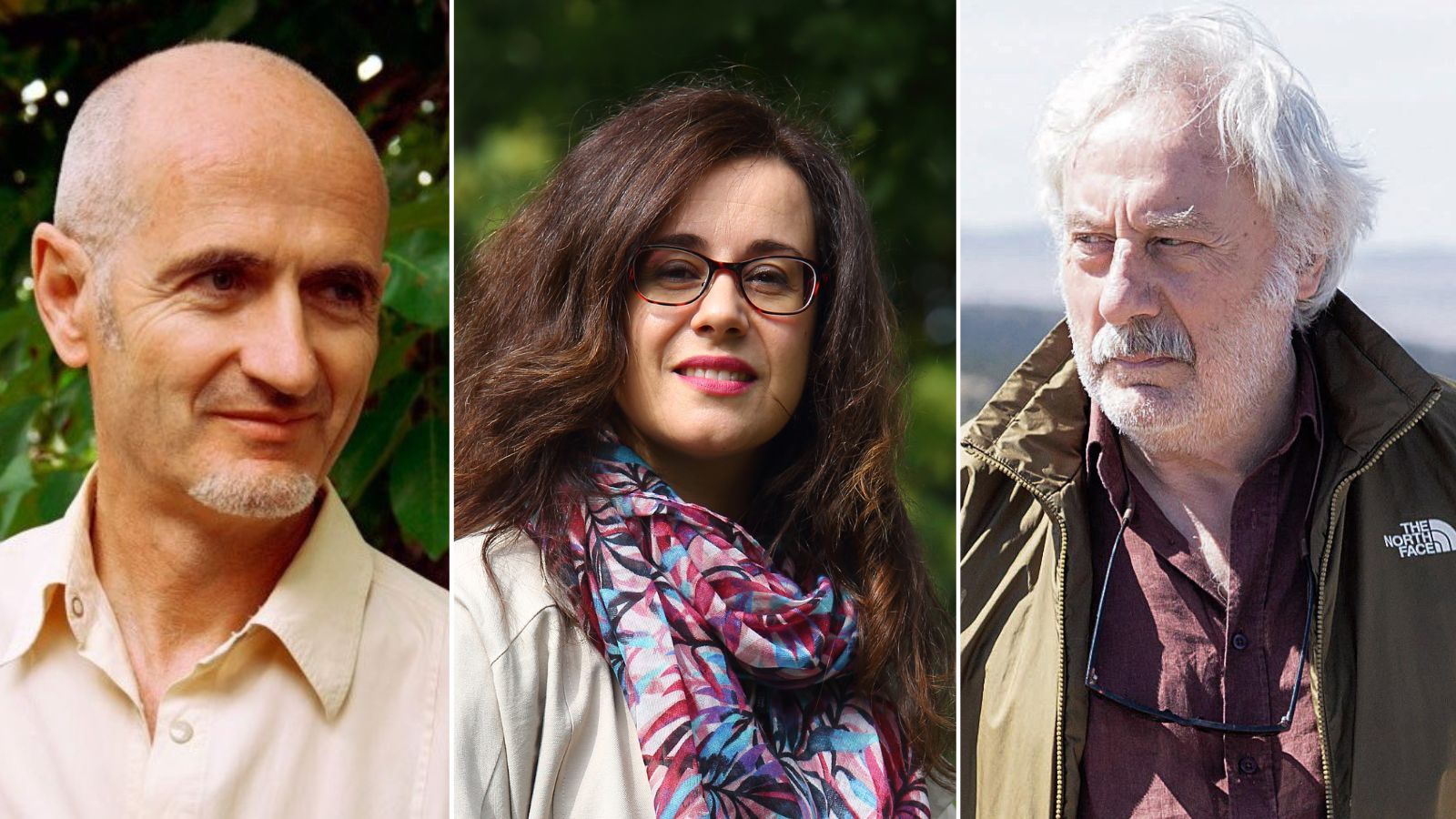 José Pedro Pereira, Noemí Sabugal (en una imagen de César Sánchez) y Julio Llamazares (imagen de Alfaguara) firman ejemplares en la librería leonesa Pastor.