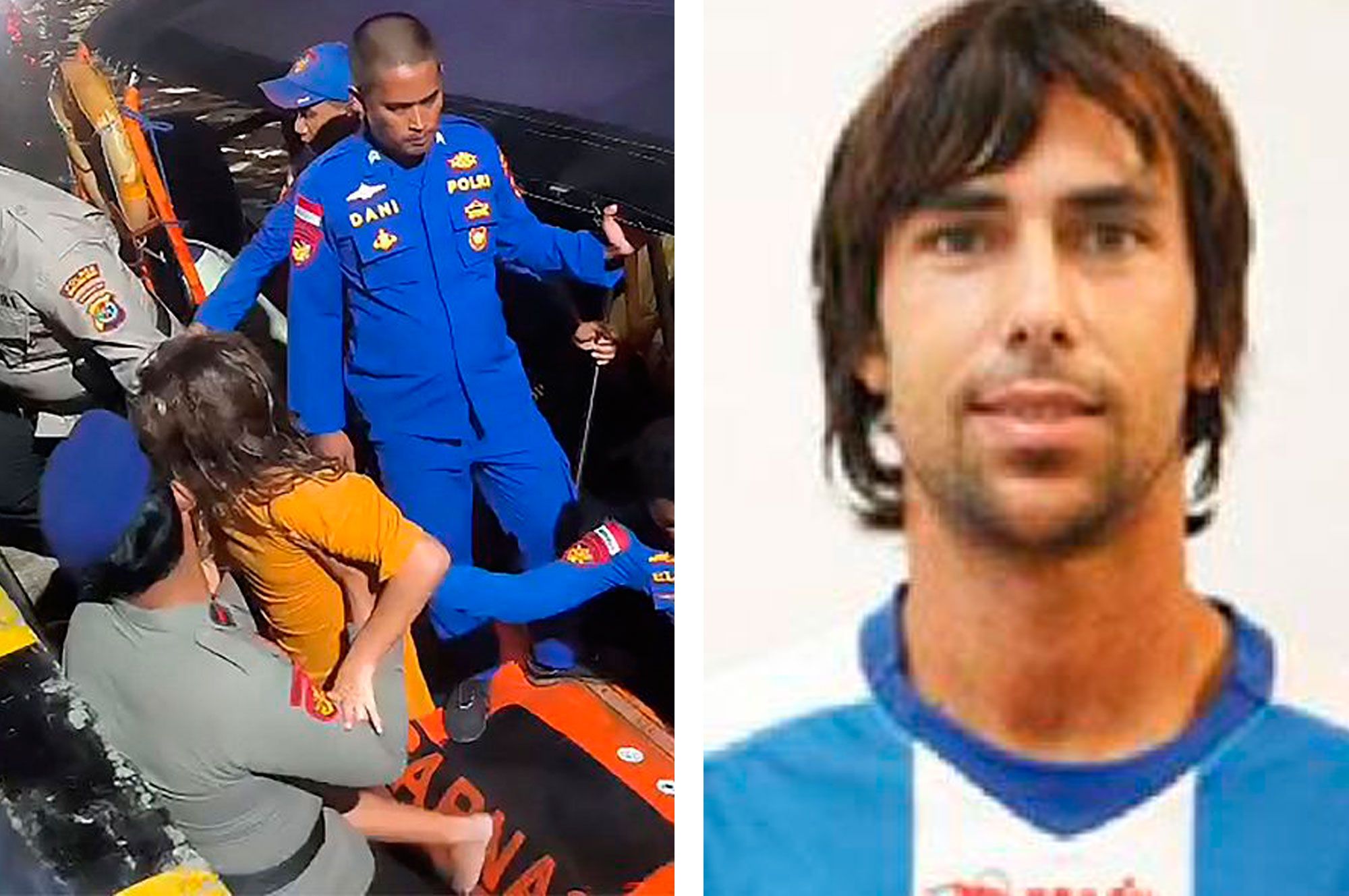 Un instante del salvamento de los supervivientes en el naufragio a la izquierda, y Fernando Torres en su época de jugador a la derecha. | ABC / BDFUTBOL