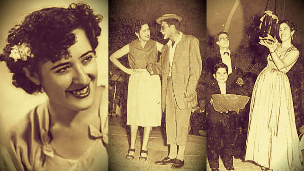 Manuela Rejas de joven, junto a su marido y la maga Violeta en uno de sus números de circo e ilusionismo con los que recorrió el país. | L.N.C.